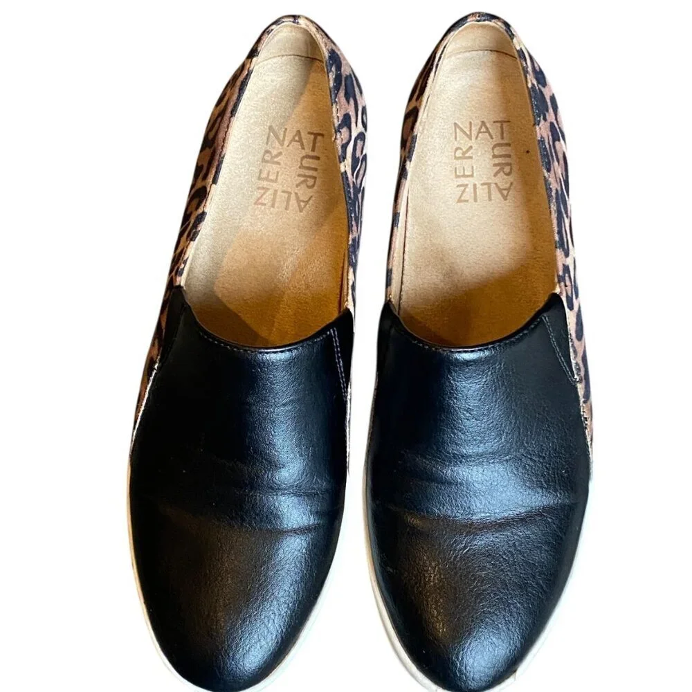 NATURALIZER Sandra Black Leopard Wedge‎ Shoes Women 6-1/2M #268M